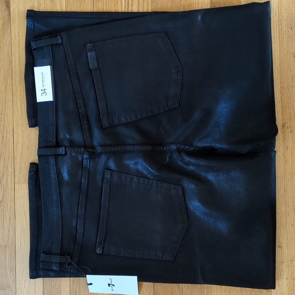 7 For All Mankind High Waist Slim Kick Black Coated Denim Size 34 - Picture 6 of 11